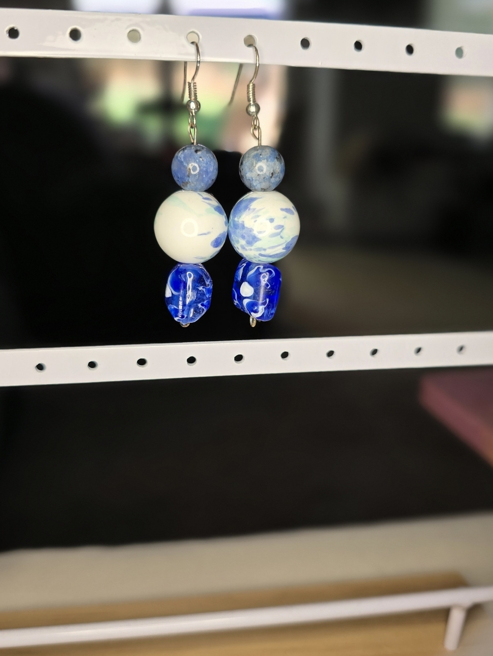 🌟3 for $18!🌟Handmade Blue and White Bead Drop Earrings
